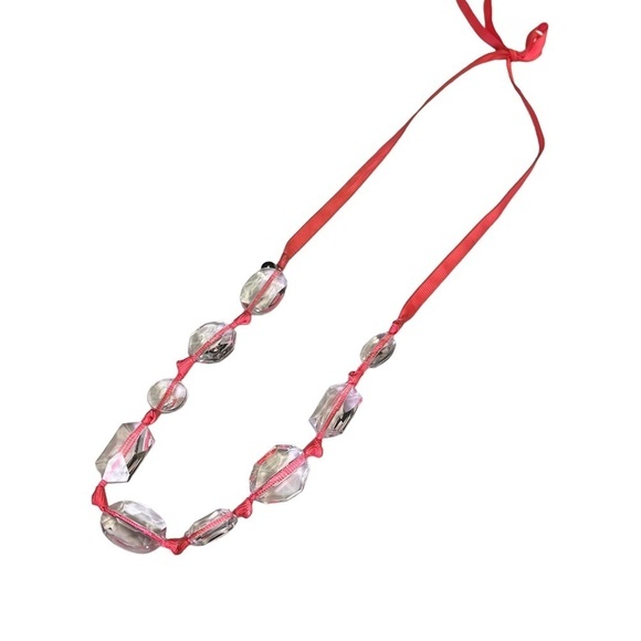 J Crew Stella & Dot Clear Chunky Bead Necklaces Lot of 2 Ribbon - Picture 8 of 11